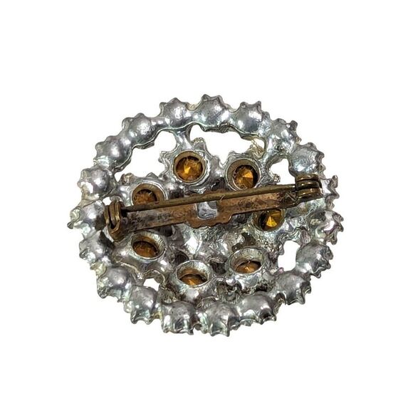 Silver Tone Cluster Rhinestone Crystal Round Brooch Pin Pendant Vintage 1950s - Picture 2 of 3